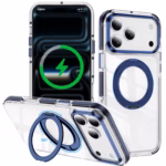 כיסוי CyberShield Stand MagSafe כחול כהה לאייפון עם מעמד מסתובב 360 מעלות