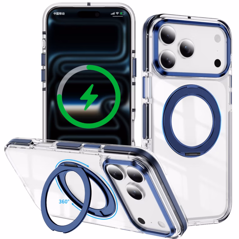 כיסוי CyberShield Stand MagSafe כחול כהה לאייפון עם מעמד מסתובב 360 מעלות