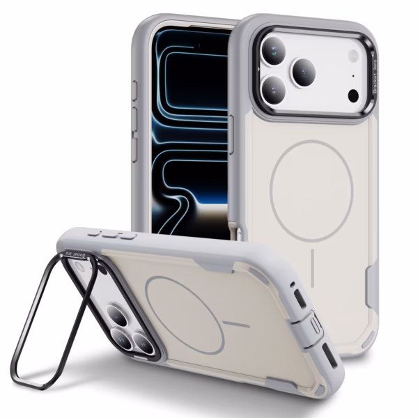 כיסוי CyberShield Titan MagSafe אפור לאייפון עם מעמד אחורי מובנה