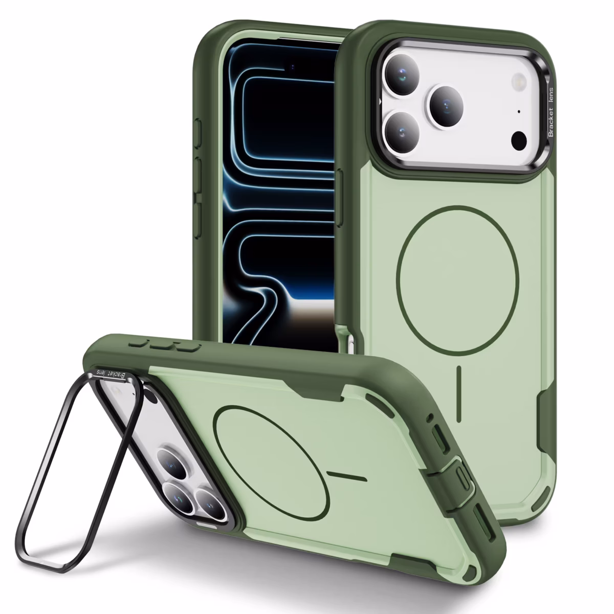 כיסוי CyberShield Titan MagSafe ירוק לאייפון עם מעמד מובנה והגנה חזקה
