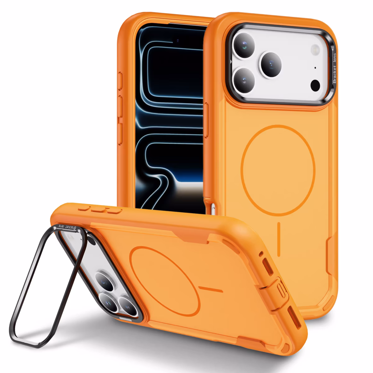 כיסוי CyberShield Titan MagSafe כתום לאייפון עם מעמד מובנה והגנה מוגברת
